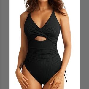 NWOT Black One-Piece Ruched Swimsuit